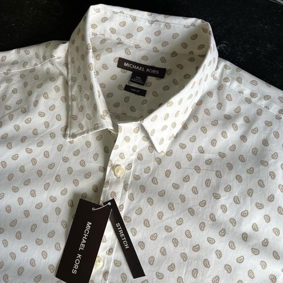 Michael Kors Men’s Slim Fit Stretch White/Tan Pattern Button Up Size XXL NWT $98 - Picture 10 of 13